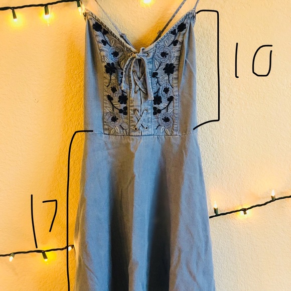 Embroidered Crossback Fit & Flare Denim Dress - Picture 6 of 6